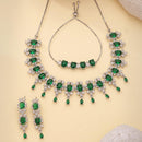 ZENEME Set of 3 Rhodium Plated AD Floral Fringe Bracelets & Necklace Set Jewellery Set For Women & Girls Silver Toned