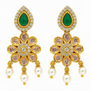 Gold Plated Emerald Teardrop Floral Pearl Drop Earrings for Women & Girls