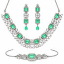 ZENEME Set of 3 Rhodium Plated AD Necklace Set & Bracelet Jewellery Set For Women & Girls