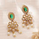 Gold Plated Emerald Oval Floral Pearl Drop Earrings for Women & Girls