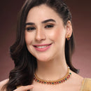 ZENEME Gold Plated Temple Necklace Earrings Set for Women Traditional Temple Heart Motif with Red & Green Gold Toned CZ Stones Jewellery Set For Girls