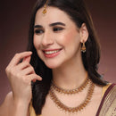 ZENEME Set of 4 Antique Gold Plated Brass With Pearl Traditional South Indian Bridal Jewellery Set For Women & Girls Gold Toned