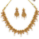 ZENEME Gold Plated Traditional Pearl Cluster Necklace with Matching Earring Antique Jewellery Set For Women & Girls Gold Toned Necklace Set For Woman