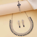 ZENEME Set of 3 Rhodium Plated AD Pear-Drop Double-Row Cascade Bracelets & Necklace Set Jewellery Set For Women & Girls Silver Toned