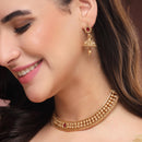 ZENEME Gold Plated Temple Necklace Earrings Set for Women Traditional Temple Heart Motif with Red & Green Gold Toned CZ Stones Jewellery Set For Girls