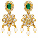 Gold Plated Emerald Oval Floral Pearl Drop Earrings for Women & Girls