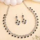 ZENEME Rhodium Plated Silver Toned Teardrop Shaped Cubic Zirconia Studded Necklace With Earrings Jewellery Set For Women & Girls