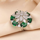 Rhodium Plated AD Teardrop Petal Adjustable Ring for Women & Girls