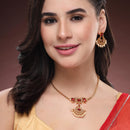 ZENEME Gold Plated AD Geometric Chandbali Pearl Drop Necklace with Matching Earring Jewellery Set For Women & Girls Gold Toned Necklace Set For Woman