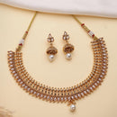 ZENEME Gold Toned White Stone Studded Kundan Style Choker Necklace Set with Pearl Drop Jhumka Earrings for Women & Girls