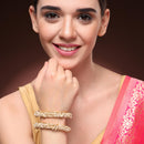 ZENEME Set of 2 Gold Plated White Pearl Classic Bangles for Women & Girls (2.8)