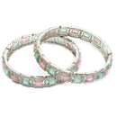 ZENEME Set of 2 Rhodium Plated Green Square Crystal AD Bangles for Women & Girls (2.4)
