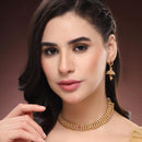ZENEME Gold Plated Temple Necklace Earrings Set for Women Traditional Temple Heart Motif with Red & Green Gold Toned CZ Stones Jewellery Set For Girls