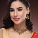 ZENEME Gold Plated AD Pearl Drop Floral Lattice Fringe Traditional Necklace Set with Matching Earring Jewellery Set For Women & Girls