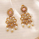 Gold Plated Blush Pink Oval Floral Pearl Drop Earrings for Women & Girls