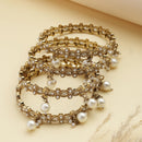 ZENEME Set of 4 Gold Plated Crystal Charm Pearl Drop Bangles for Women & Girls