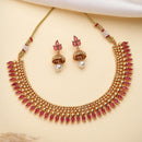 ZENEME Gold Toned Pink Stone Studded Kundan Style Choker Necklace Set with Pearl Drop Jhumka Earrings for Women & Girls