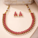 ZENEME Gold-Plated Stone Studded Pearl Choker Necklace Set with Earrings for Women & Girls