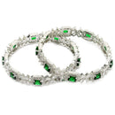ZENEME Set of 2 Rhodium Plated Green Square Halo AD Bangles for Women & Girls (2.4)
