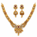 ZENEME Gold Plated Traditional Pearl Cluster Necklace with Matching Earring Antique Jewellery Set For Women & Girls Gold Toned Necklace Set For Woman