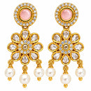 Gold Plated Blush Pink Oval Floral Pearl Drop Earrings for Women & Girls