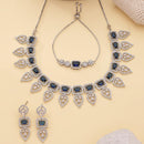 ZENEME Set of 3 Rhodium Plated AD Rectangular Halo Paisley Fringe Necklace Set & Wraparound Bracelet Jewellery Set For Women & Girls Silver Toned