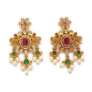 ZENEME Gold Plated AD Floral Lattice Fringe Traditional Necklace Set with Matching Earring Jewellery Set For Women & Girls