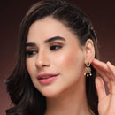 Gold Plated Blush Rectangle Floral Pearl Drop Earrings for Women & Girls