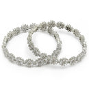 ZENEME Set of 2 Rhodium Plated White Floral Bangles for Women & Girls (2.4)