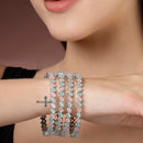 ZENEME Set of 4 Rhodium Plated Prismatic Harmony Pin & Green Bangles for Women & Girls (2.4)