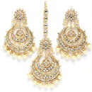 Gold-Plated Pearl Drops Kundan Chandbali Maang Tikka & Earrings Set