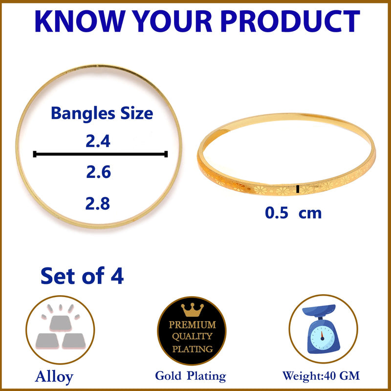 Set Of 4 Gold-Plated Flower Shaped Textured Handcarfted Classic Bangles