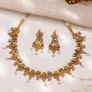 ZENEME Gold Plated Traditional Pearl Cluster Necklace with Matching Earring Antique Jewellery Set For Women & Girls Gold Toned Necklace Set For Woman