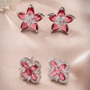Rhodium Plated Crystal Flower Stud Earrings for Women & Girls