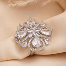 Rhodium Plated AD Pear-Cut Crystal Bloom Adjustable Ring for Women & Girls