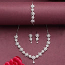 ZENEME Set of 3 Rhodium Plated AD Crystal Daisy Vine Necklace Set & Bracelet Jewellery Set For Women & Girls Silver Toned