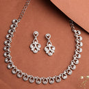 ZENEME Rhodium Plated Silver Toned Teardrop Shaped Cubic Zirconia Studded Necklace With Earrings Jewellery Set For Women & Girls
