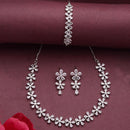 ZENEME Set of 3 Rhodium Plated AD Marquise Petal Floral Vine Necklace Set & Bracelet Jewellery Set For Women & Girls Silver Toned