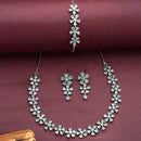 ZENEME Set of 3 Rhodium Plated AD Five-Petal Crystal Blossom Necklace Set & Bracelet Jewellery Set For Women & Girls Silver Toned