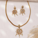 ZENEME Gold Plated AD Pearl Drop Traditional Floral Medallion Necklace Set with Matching Earring Jewellery Set For Women & Girls