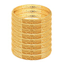 ZENEME Set of 8 Gold Plated Golden Leaf & Dotted Textured Bangles for Women & Girls