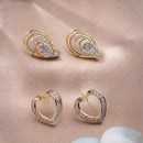 Gold Plated Layered Teardrop Stud Earrings Set of 2 Pairs for Women & Girls
