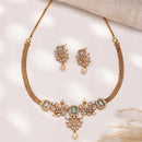 ZENEME Gold Plated AD Kundan Floral Pearl Drop Necklace with Matching Earring Jewellery Set For Women & Girls Gold Toned Necklace Set For Woman