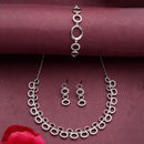ZENEME Set of 3 Rhodium Plated AD Floral Fringe Bracelets & Necklace Set Jewellery Set For Women & Girls Silver Toned