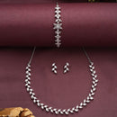 ZENEME Set of 3 Rhodium Plated AD Marquise Leaf Vine Necklace Set & Bracelet Jewellery Set For Women & Girls Silver Toned