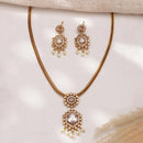 ZENEME Gold Plated AD Traditional Pearl Drop Floral Medallion Necklace Set with Matching Earring Jewellery Set For Women & Girls