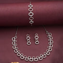 ZENEME Set of 3 Rhodium Plated AD Floral Fringe Bracelets & Necklace Set Jewellery Set For Women & Girls Silver Toned
