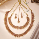 ZENEME Set of 4 Antique Gold Plated Brass With Pearl Traditional South Indian Bridal Jewellery Set For Women & Girls Gold Toned