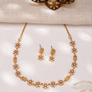 ZENEME Gold Plated Traditional Pearl Cluster Necklace with Matching Earring Antique Jewellery Set For Women & Girls Gold Toned Necklace Set For Woman