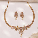 ZENEME Gold Plated AD Kundan Floral Pearl Drop Necklace with Matching Earring Jewellery Set For Women & Girls Gold Toned Necklace Set For Woman